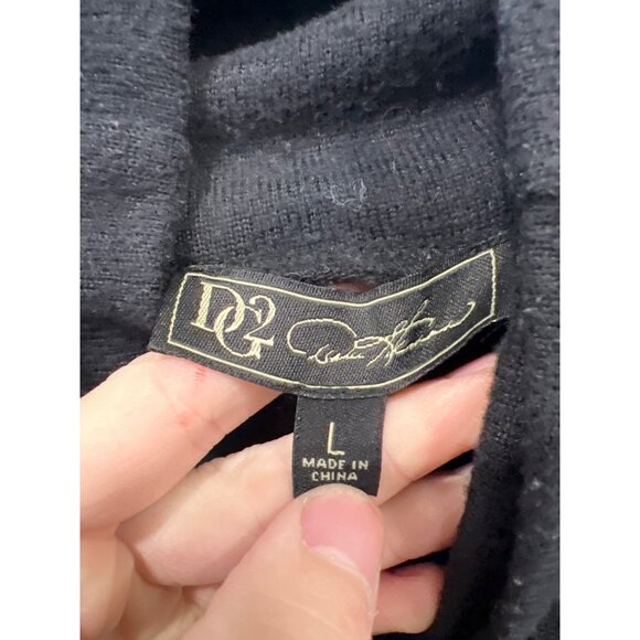 DG2 Diane Gilman Brushed Sweater Knit Drape Back Turtleneck Top Size Large Black - Picture 4 of 8